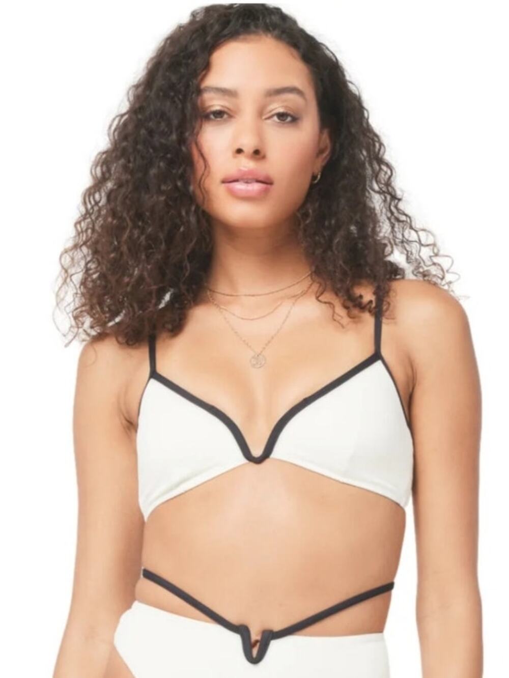 L*Space Helena Bikini Top in Cream Black Size Small NWT V Wired